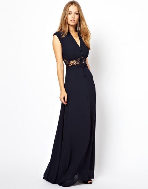 Jarlo | Jarlo Button Through Maxi Dress with Lace Insert