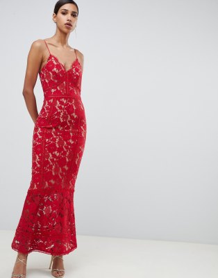 jarlo cami strap allover lace maxi dress in red
