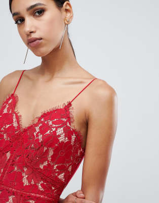 jarlo cami strap allover lace maxi dress in red