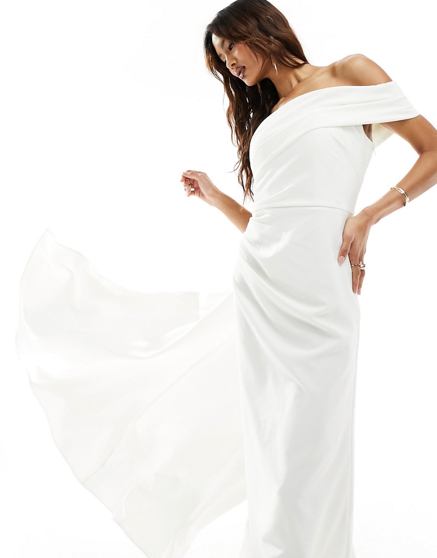 Jarlo clean bandeau maxi dress with train in ivory-White