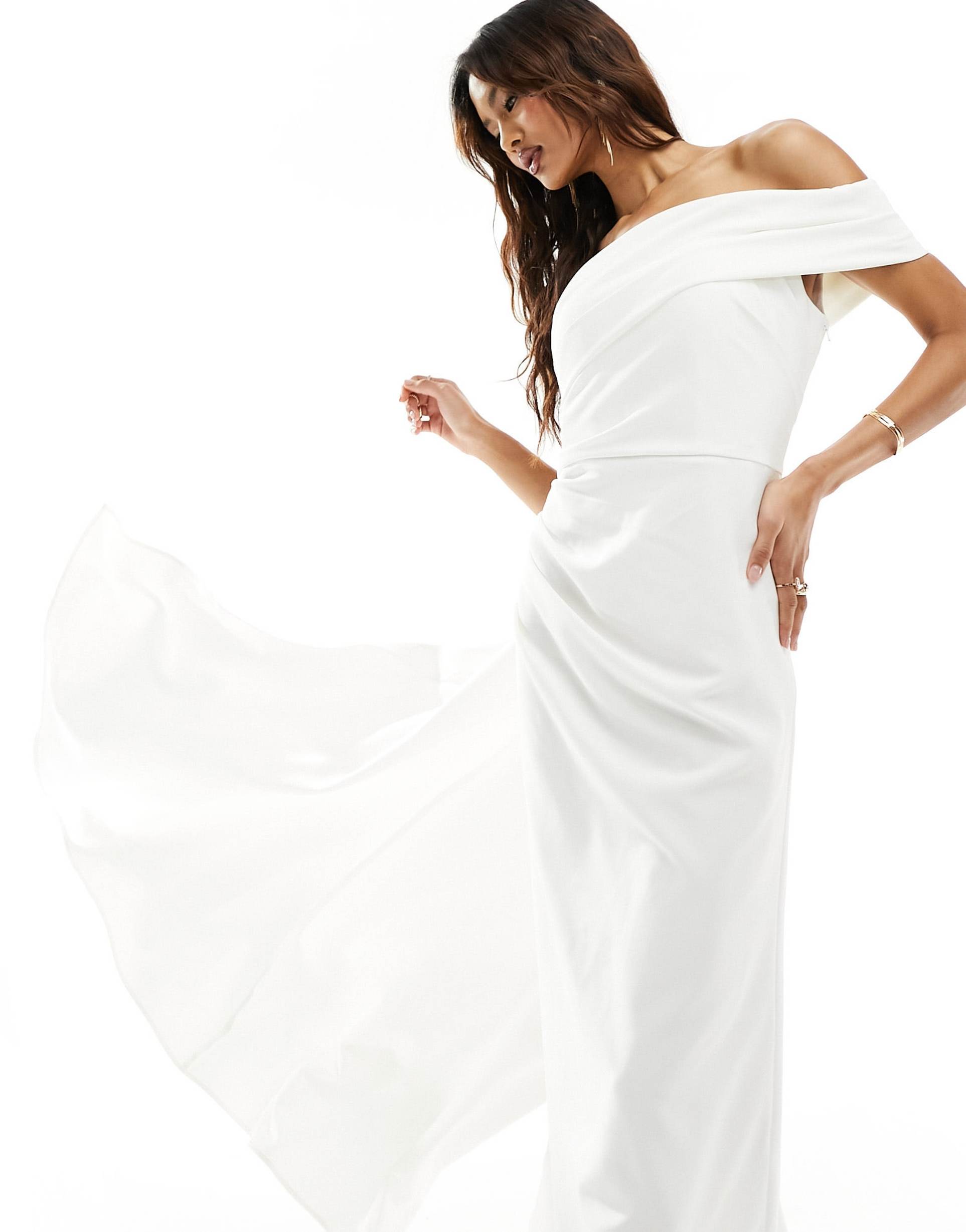 jarlo clean bandeau maxi dress with train in ivory