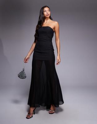 Jarlo Cora Strapless Bandeau Sheer Skirt Maxi Dress In Black