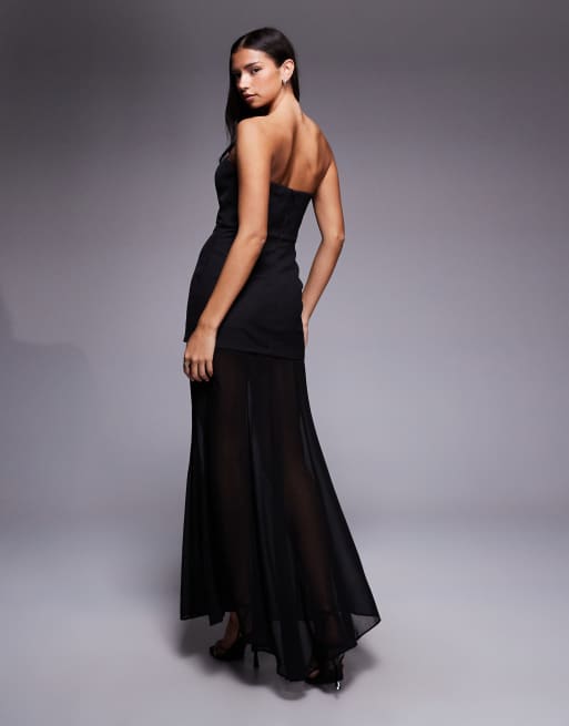 Jarlo Cora strapless bandeau sheer skirt maxi dress in black, 3 of 4
