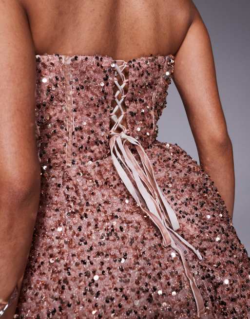 Jarlo Corset Sequin Structured Mini Dress in Gold