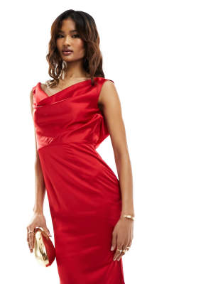 Jarlo open back maxi dress with fishtail in red 