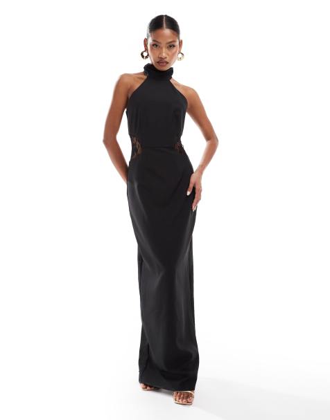 Jarlo cut out halter neck maxi dress in black 