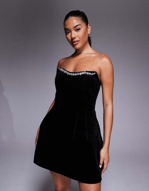 Jarlo embellished bandeau velvet mini dress in black | ASOS