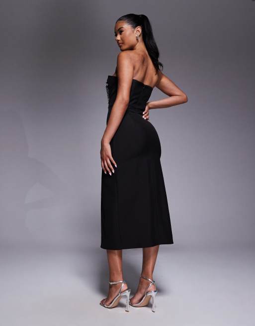 Jarlo embellished plunge bandeau midi dress in black, 2 of 4
