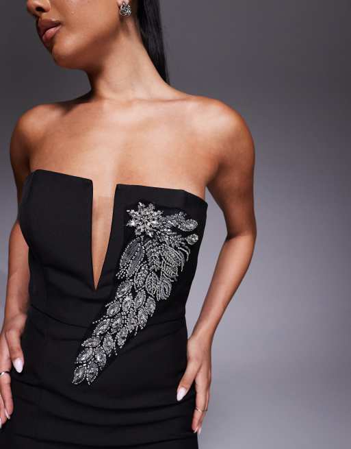 Jarlo embellished plunge bandeau midi dress in black, 3 of 4
