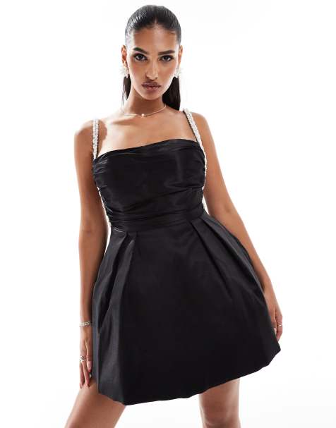 Jarlo embellished straps a-line mini dress in black - view 1