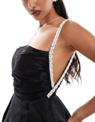 Jarlo Embellished Straps A-line Mini Dress In Black