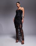 [Jarlo] Jarlo embroidered mesh tube midaxi dress in black 12 BLACK