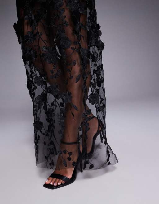 Jarlo Embroidered Mesh Tube Midaxi Dress in Black