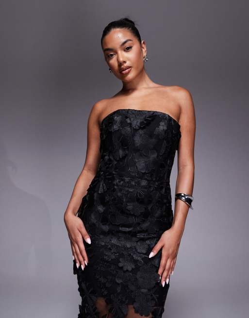 Jarlo embroidered mesh tube midaxi dress in black