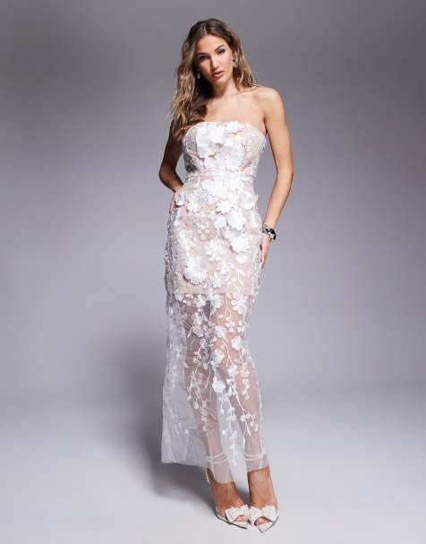 Jarlo embroidered mesh tube midaxi dress in ivory - view 1