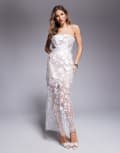 [Jarlo] Jarlo embroidered mesh tube midaxi dress in ivory-White 10 Ivory