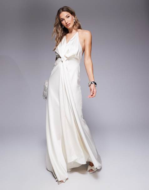 Jarlo halter neck drape satin maxi gown in ivory - view 1