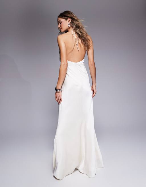 Jarlo halter neck drape satin maxi gown in ivory ASOS