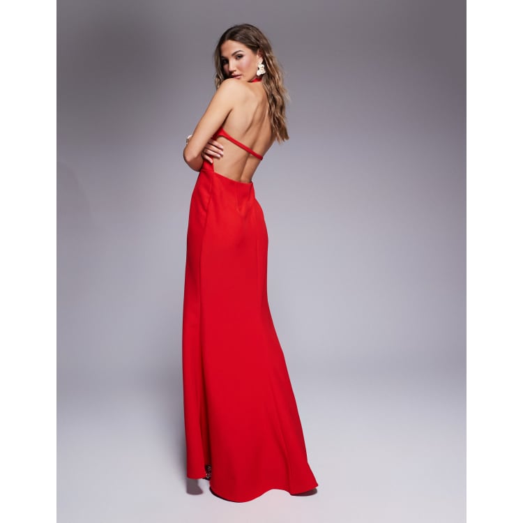 Jarlo halter neck fishtail maxi dress in red ASOS