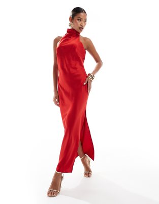 Jarlo Halter Neck Midi Dress In Red