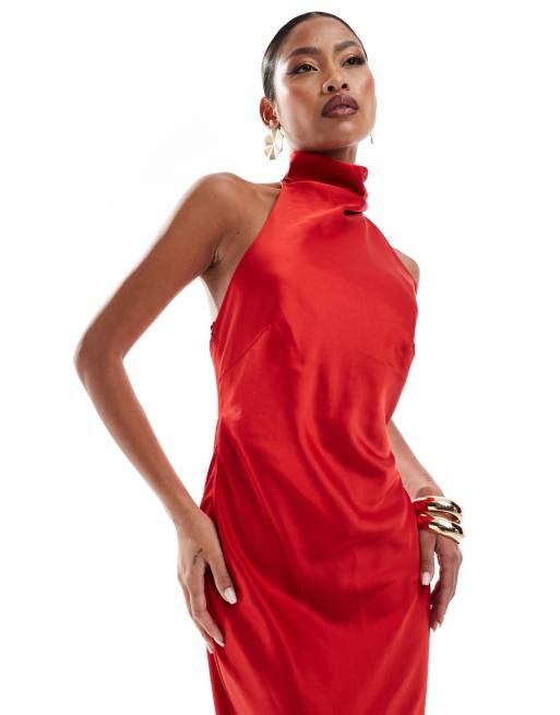 Jarlo halter neck midi dress in red 