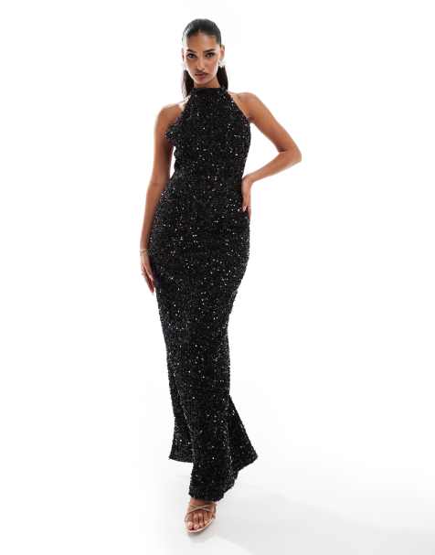 Jarlo halter neck sequin dress in black - view 1