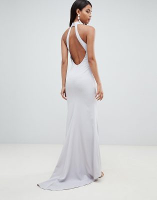 jarlo high neck fishtail maxi dress