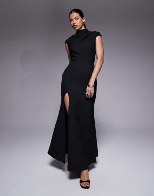 Jarlo high neck maxi dress with thigh split in black