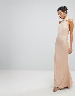high neck open back dress