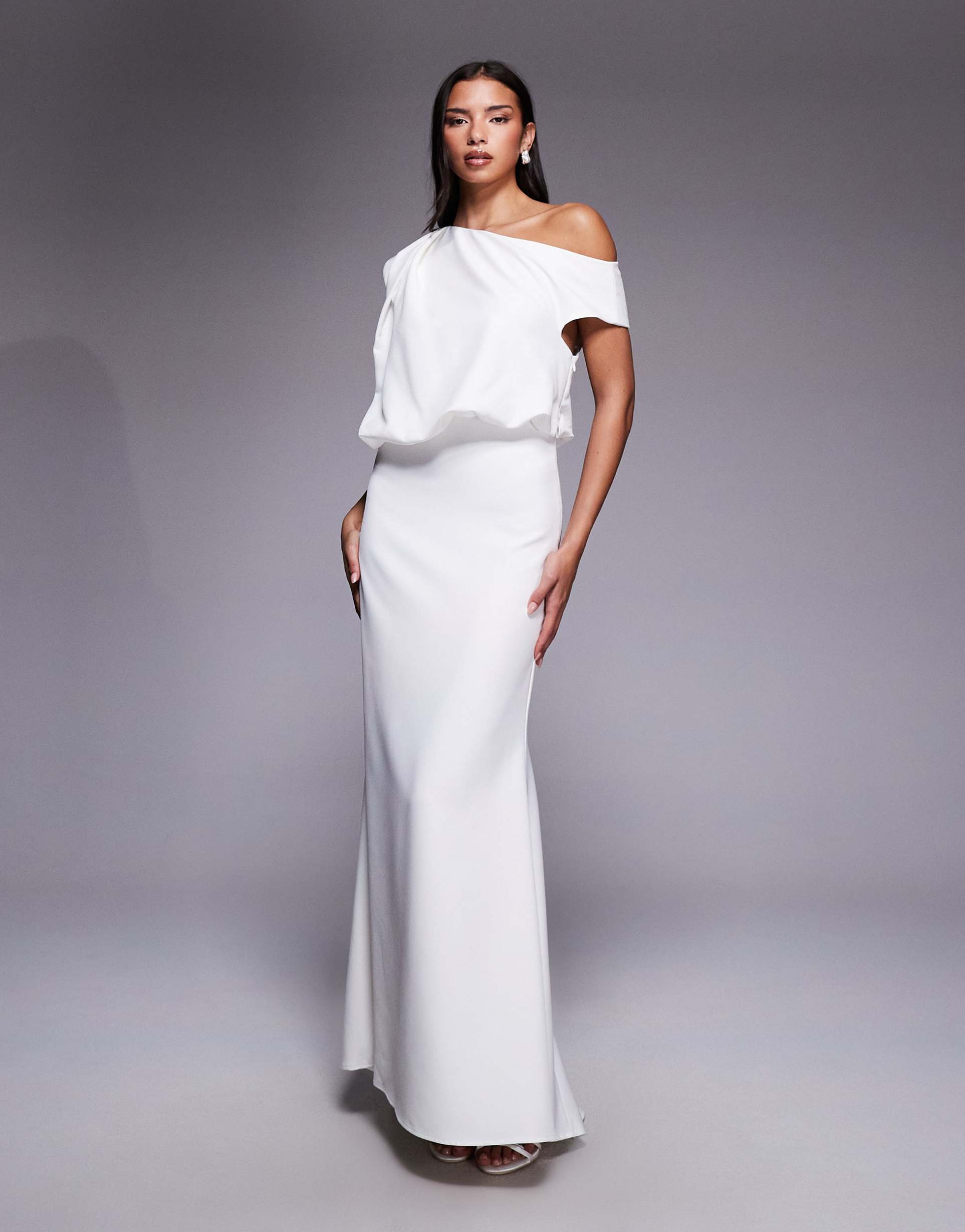 jarlo huda bridal fallen shoulder maxi dress in ivory