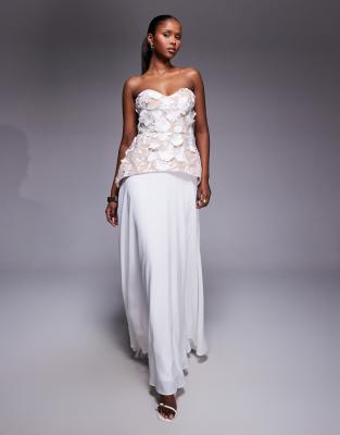 Jarlo Kay Floral Lace Bustier Maxi Dress In White