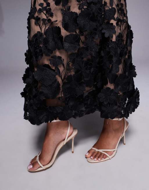 Jarlo lace corset midaxi dress in black and mocha