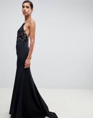 black lace fishtail maxi dress