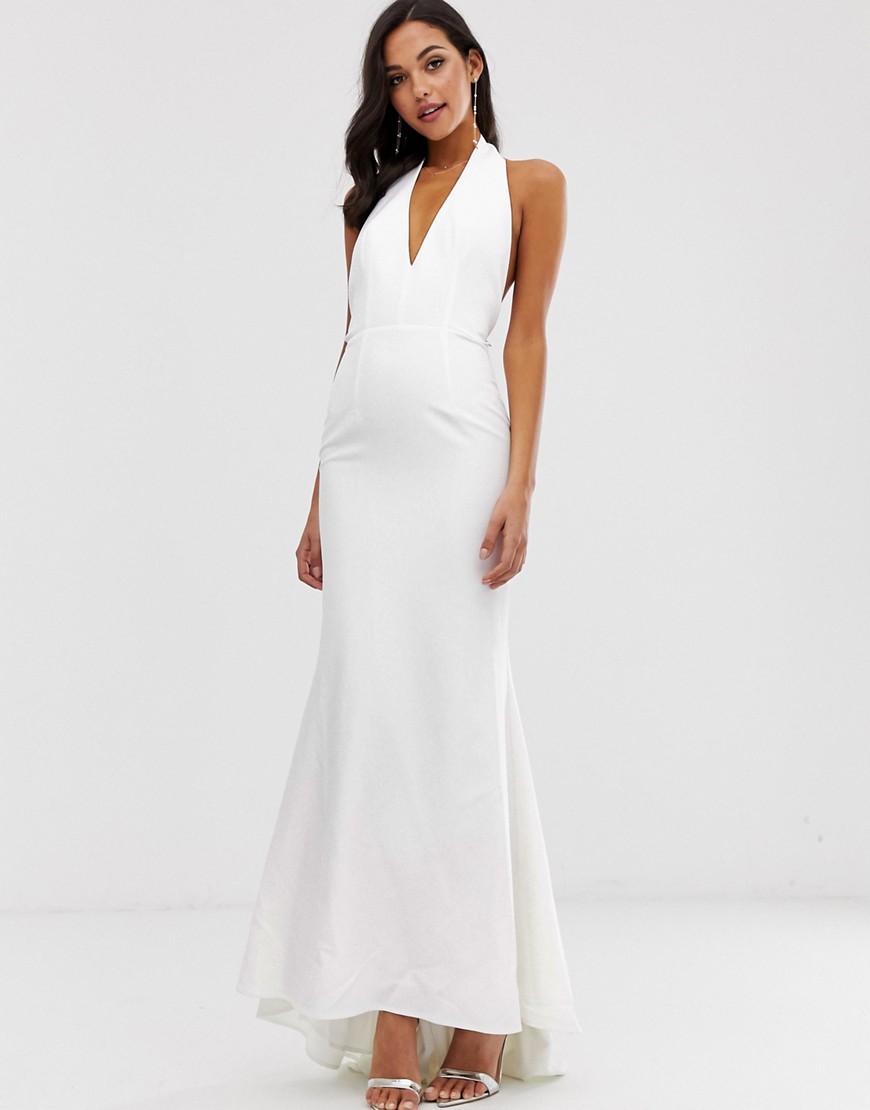 Jarlo - Lange jurk met extreem diepuitgesneden voorkant en lage rug in wit