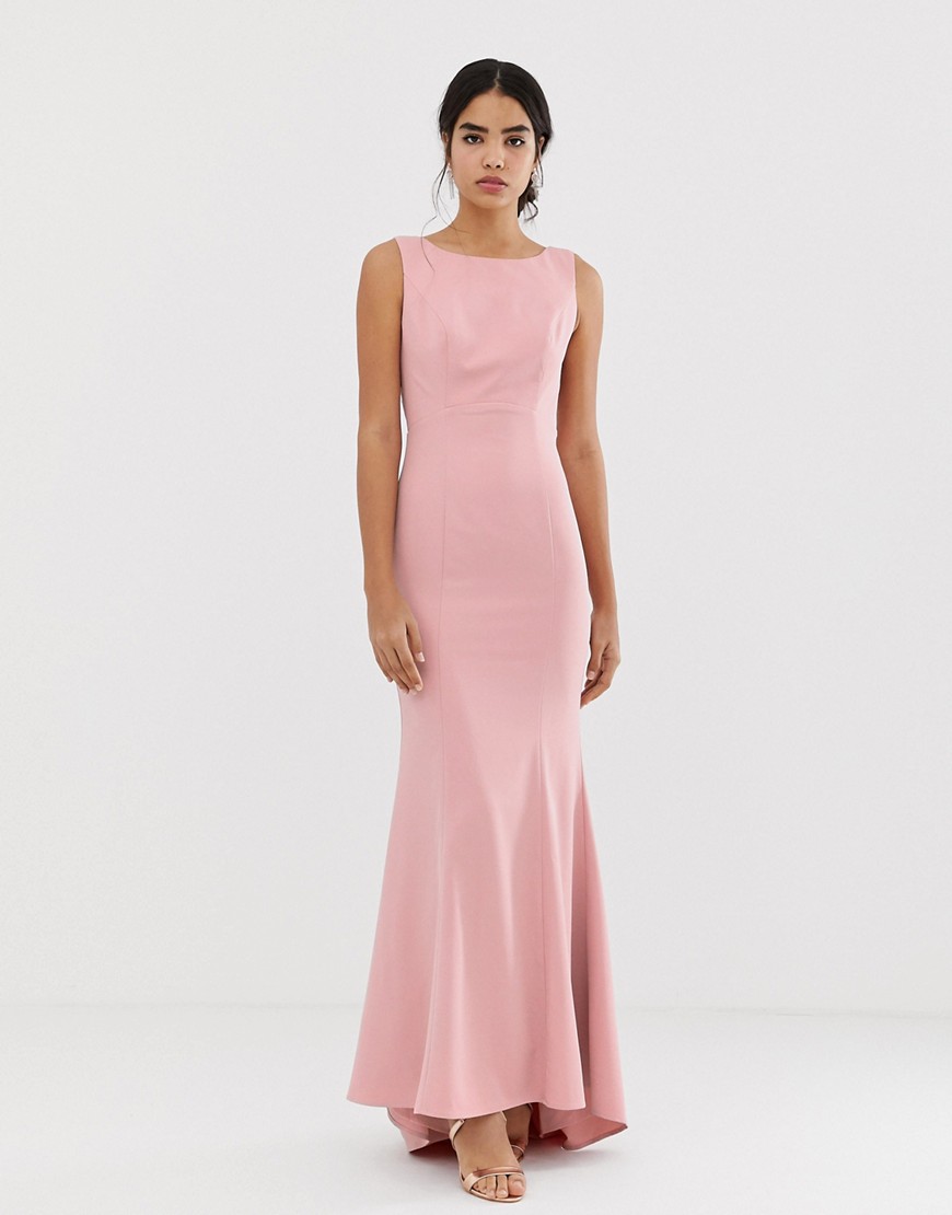 Jarlo - Lange jurk met kant, open achterkant en diepe uitsnijding in roze