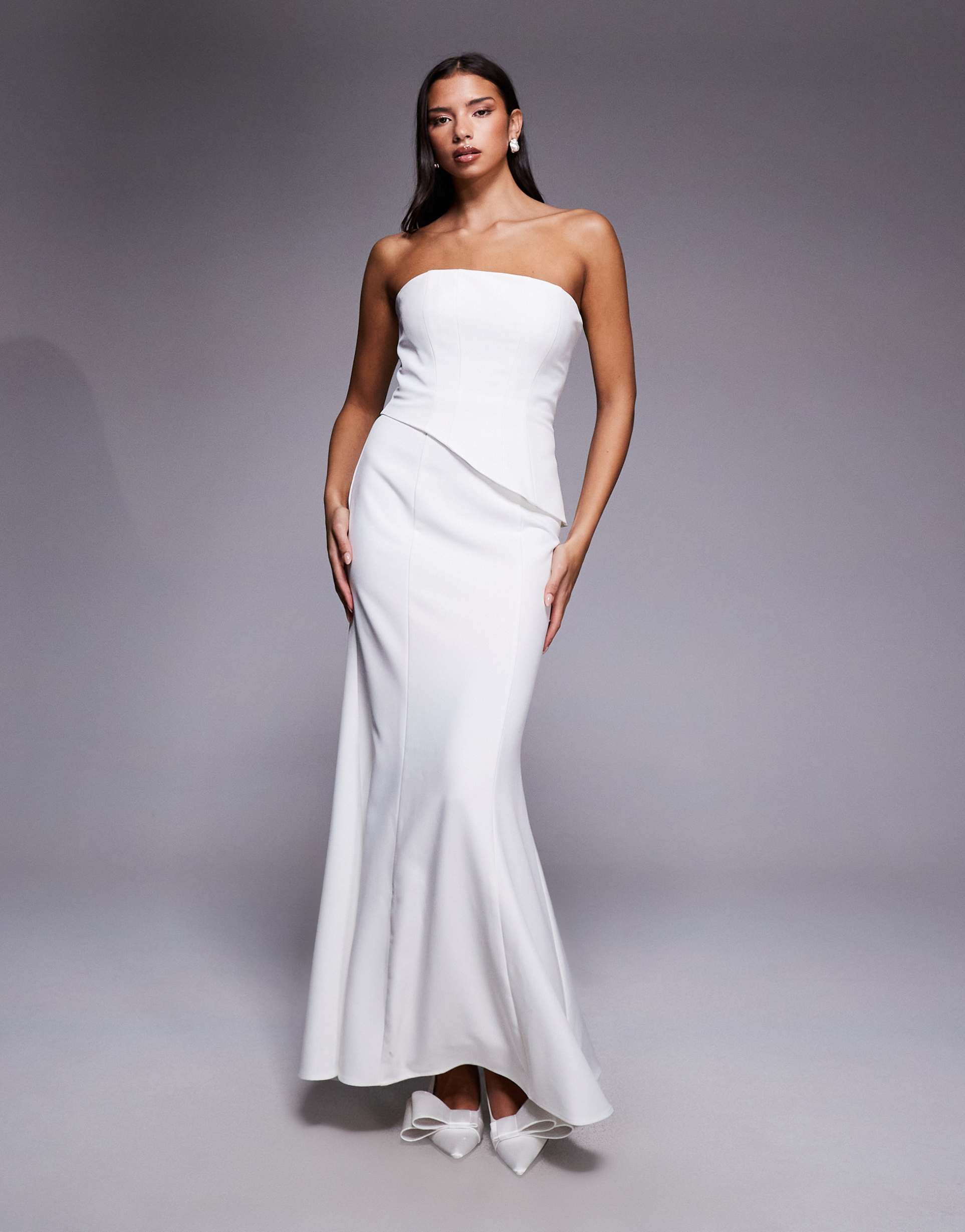 jarlo lenny bridal strapless asymmetric corset detail maxi dress in ivory
