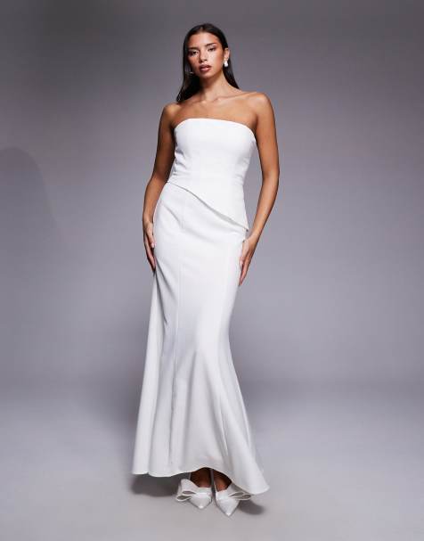 Jarlo Lenny Bridal strapless asymmetric corset detail maxi dress in ivory