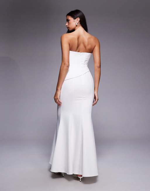 Jarlo Lenny Bridal strapless asymmetric corset detail maxi dress in ivory, 3 of 4