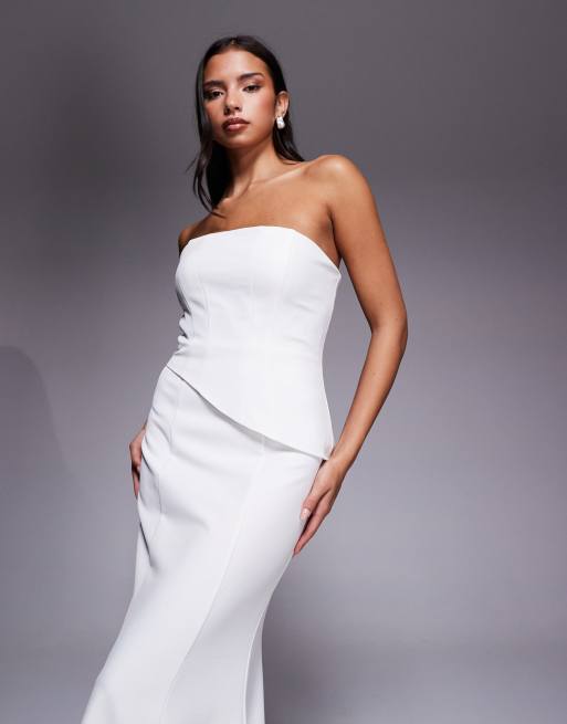 Jarlo Lenny Bridal strapless asymmetric corset detail maxi dress in ivory, 4 of 4