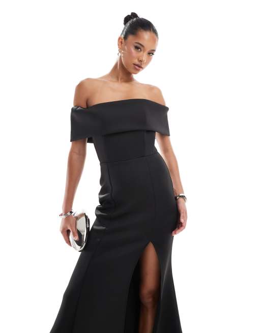 Jarlo - Lige bardot-kjole med fishtail-nederdel i sort, 4 af 4