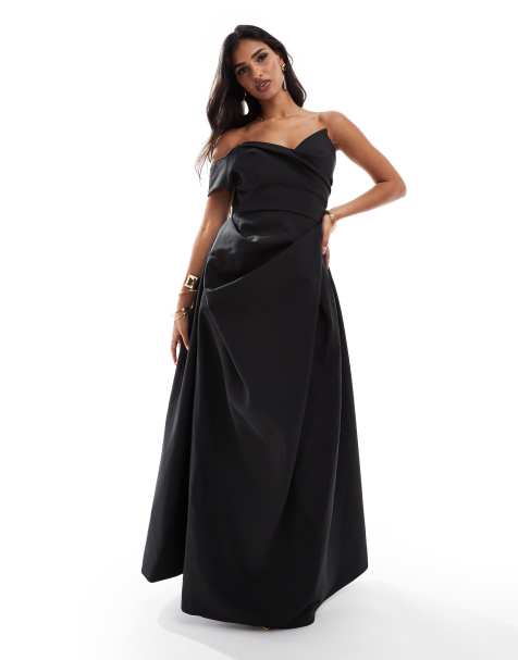 Jarlo off the shoulder a line maxi dress with corset detail in black