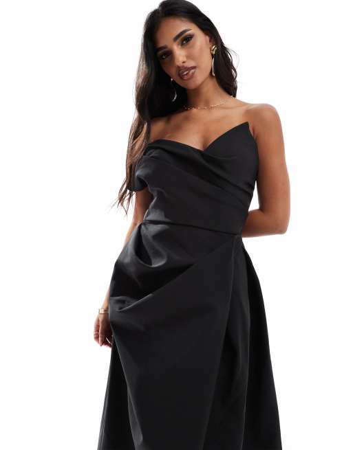 Jarlo off the shoulder a line maxi dress with corset detail in black ASOS
