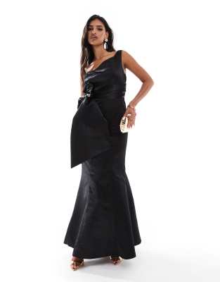 Jarlo one shoulder maxi dress with side bow detail in black