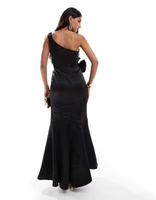Jarlo One Shoulder Maxi Dress With Side Bow Detail In Black