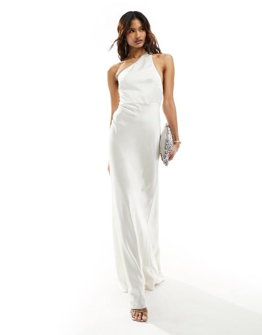 Jarlo one shoulder satin maxi dress in ivory