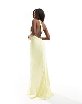 Jarlo One Shoulder Satin Maxi Dress In Lemon Yellow