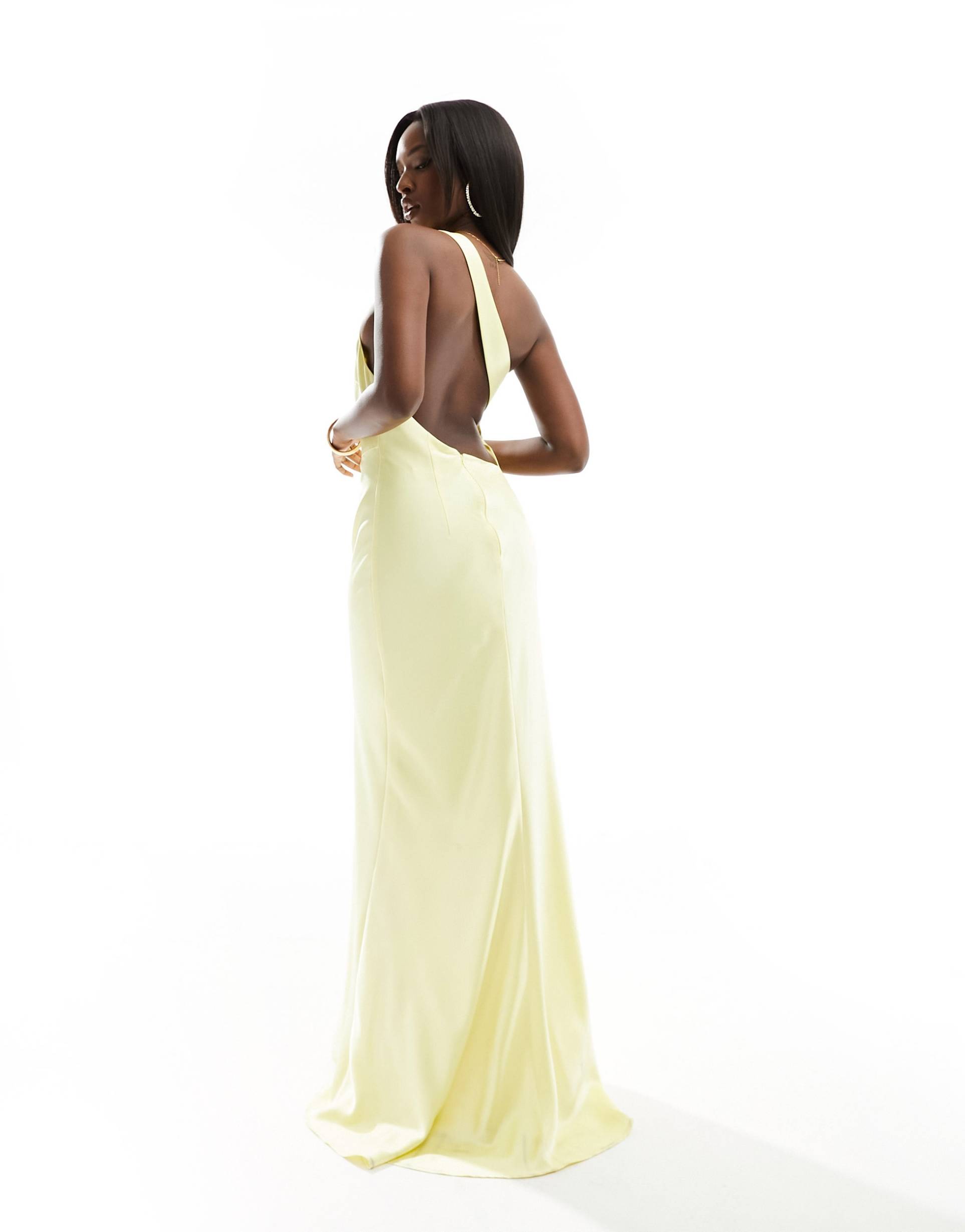 jarlo one shoulder satin maxi dress in lemon yellow