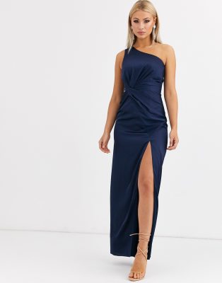 one shoulder satin maxi dress