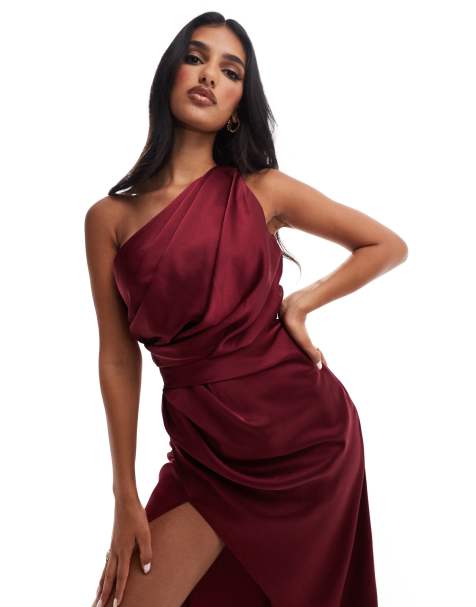 Jarlo one shoulder slit maxi dress in burgundy  - view 1