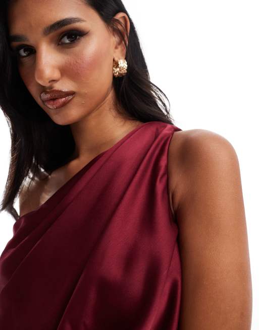 Jarlo one shoulder slit maxi dress in burgundy | ASOS
